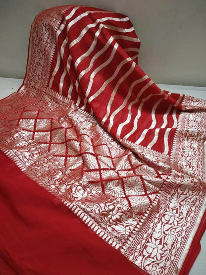 Exclusive Pure Handloom Banarasi Khaddi Chiffon Georgette Silk Saree
