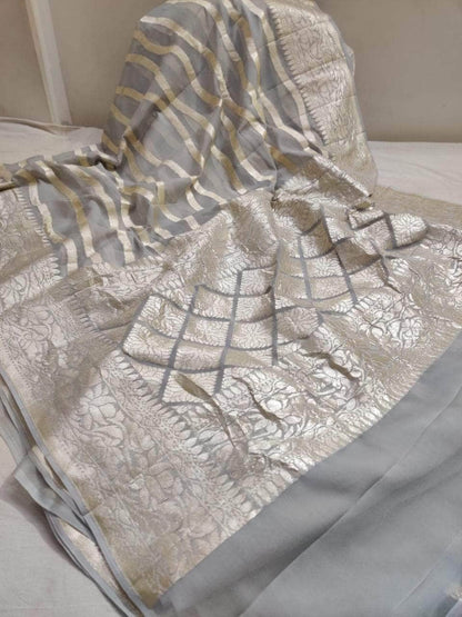 Exclusive Pure Handloom Banarasi Khaddi Chiffon Georgette Silk Saree