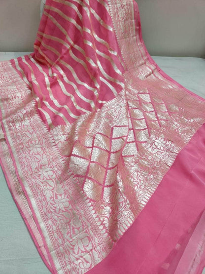 Exclusive Pure Handloom Banarasi Khaddi Chiffon Georgette Silk Saree