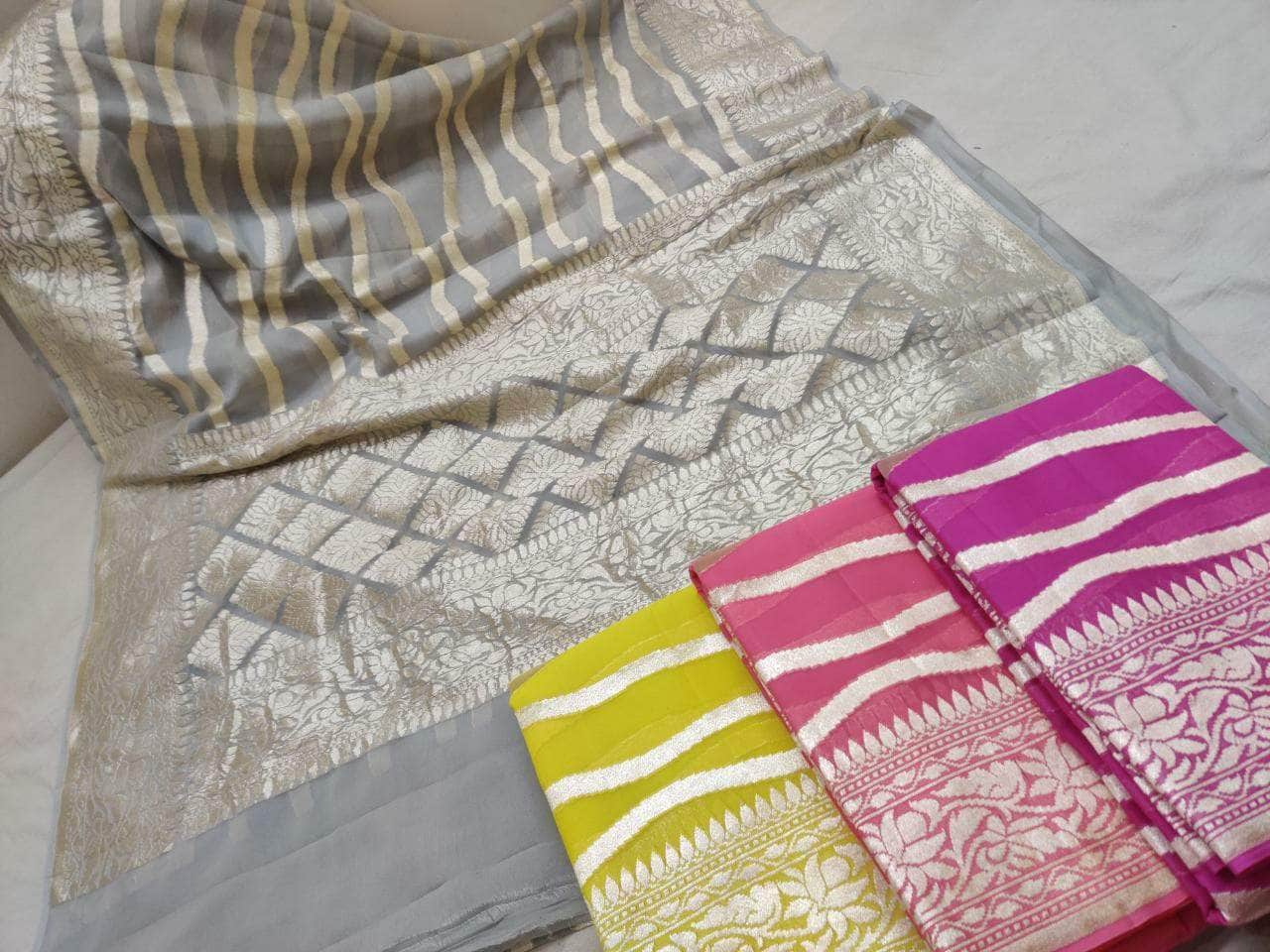 Exclusive Pure Handloom Banarasi Khaddi Chiffon Georgette Silk Saree