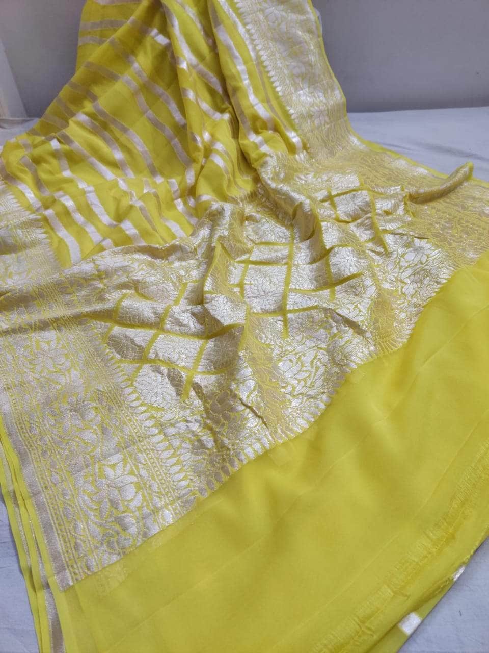 Exclusive Pure Handloom Banarasi Khaddi Chiffon Georgette Silk Saree