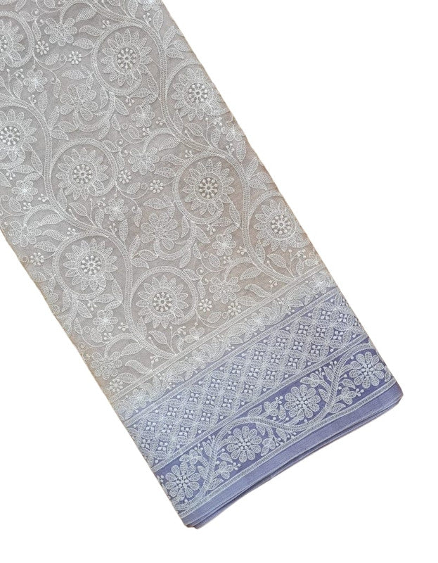 Exclusive Pure Organza Heavy Anchal Embroidery Work Chikankari Silk Saree
