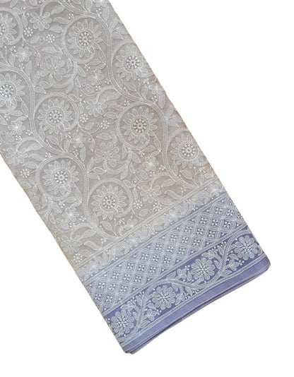 Exclusive Pure Organza Heavy Anchal Embroidery Work Chikankari Silk Saree