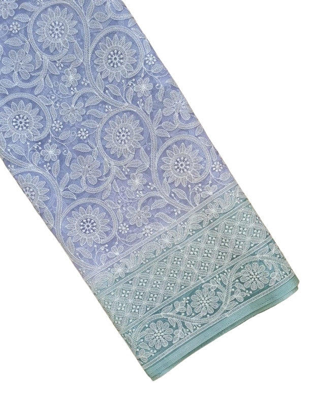 Exclusive Pure Organza Heavy Anchal Embroidery Work Chikankari Silk Saree