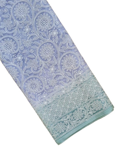 Exclusive Pure Organza Heavy Anchal Embroidery Work Chikankari Silk Saree