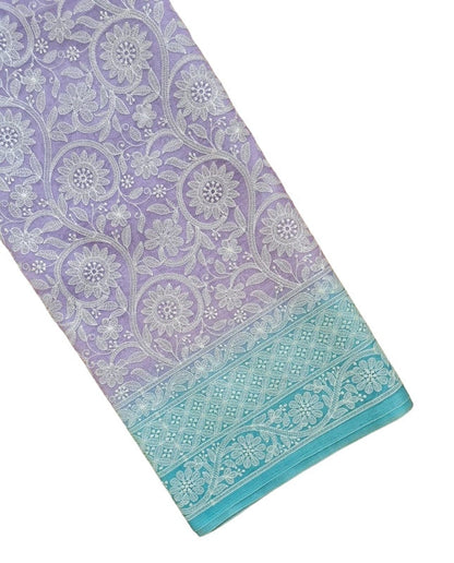 Exclusive Pure Organza Heavy Anchal Embroidery Work Chikankari Silk Saree