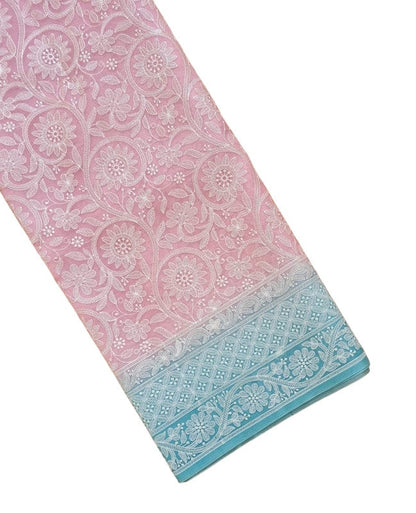 Exclusive Pure Organza Heavy Anchal Embroidery Work Chikankari Silk Saree