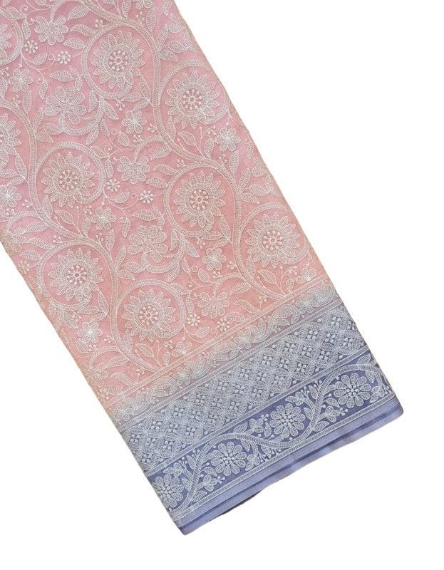 Exclusive Pure Organza Heavy Anchal Embroidery Work Chikankari Silk Saree