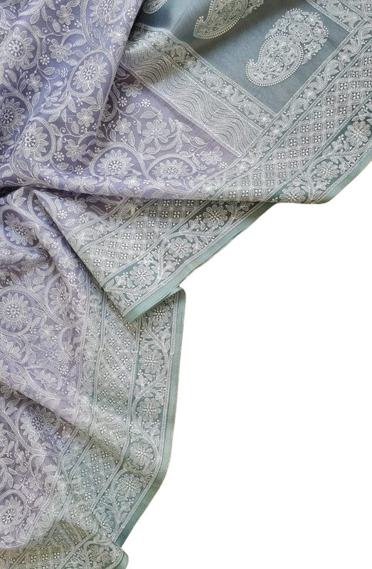 Exclusive Pure Organza Heavy Anchal Embroidery Work Chikankari Silk Saree