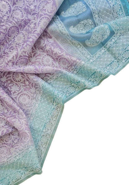 Exclusive Pure Organza Heavy Anchal Embroidery Work Chikankari Silk Saree