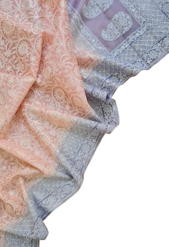 Exclusive Pure Organza Heavy Anchal Embroidery Work Chikankari Silk Saree