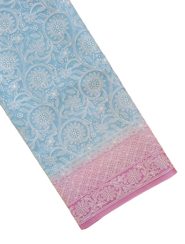 Exclusive Pure Organza Heavy Anchal Embroidery Work Chikankari Silk Saree