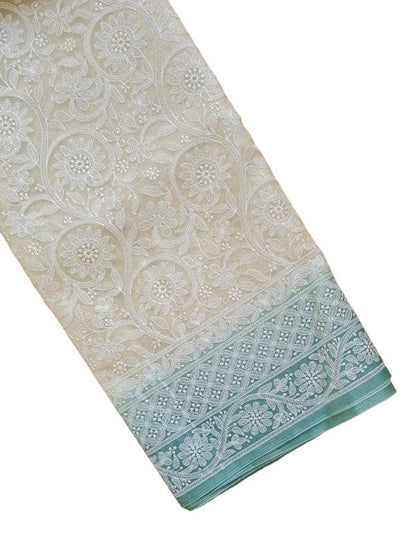 Exclusive Pure Organza Heavy Anchal Embroidery Work Chikankari Silk Saree