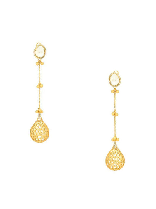 Glass Kundan Antique finish Long Earrings - Ruby Raang