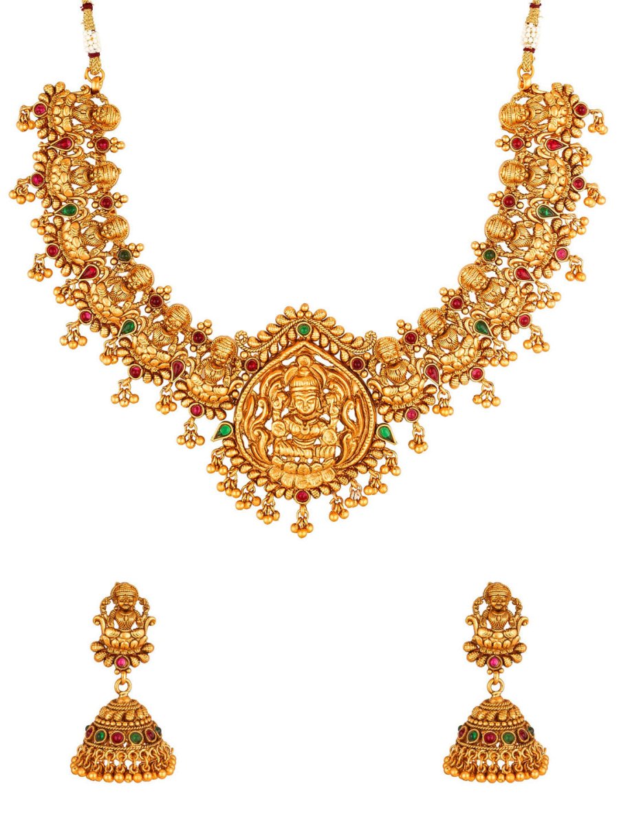 Aadita Women Gold-Toned & Plated Temple Choker Jewellery Set