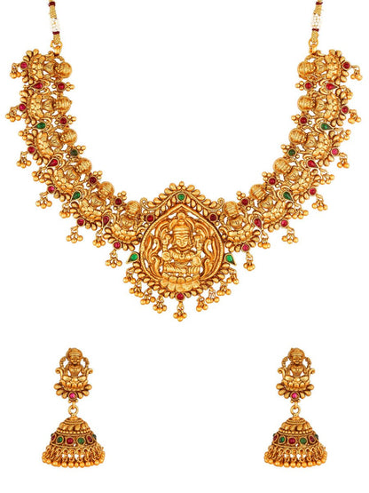 Aadita Women Gold-Toned & Plated Temple Choker Jewellery Set