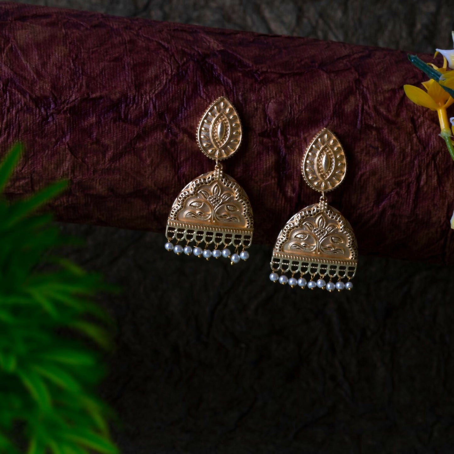 Joban Fashion Women Matte Gold Brass Earrings