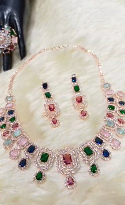 Fashion Vibes Presents Multicolor American Diamond Jewelry Set