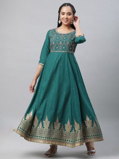 AURELIA Ethnic Motifs Printed Maxi Pure Cotton Ethnic Dresses