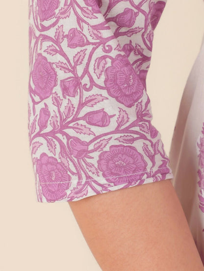 Aramya Anarkali Soft Cotton Floral Print Women's Kurta Set - White