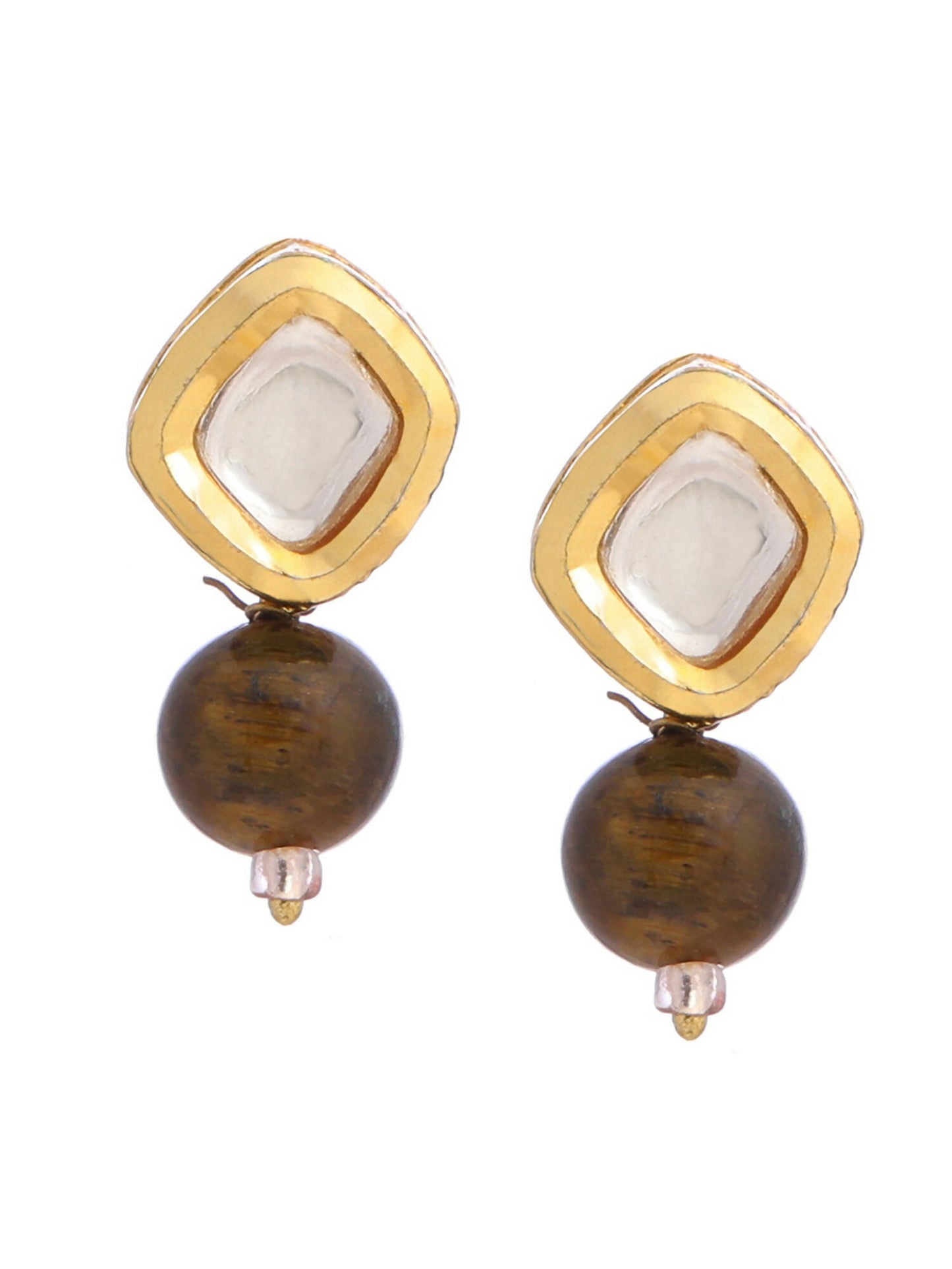 Ruby Raang Brown Tiger Eye Stone Kundan Studs
