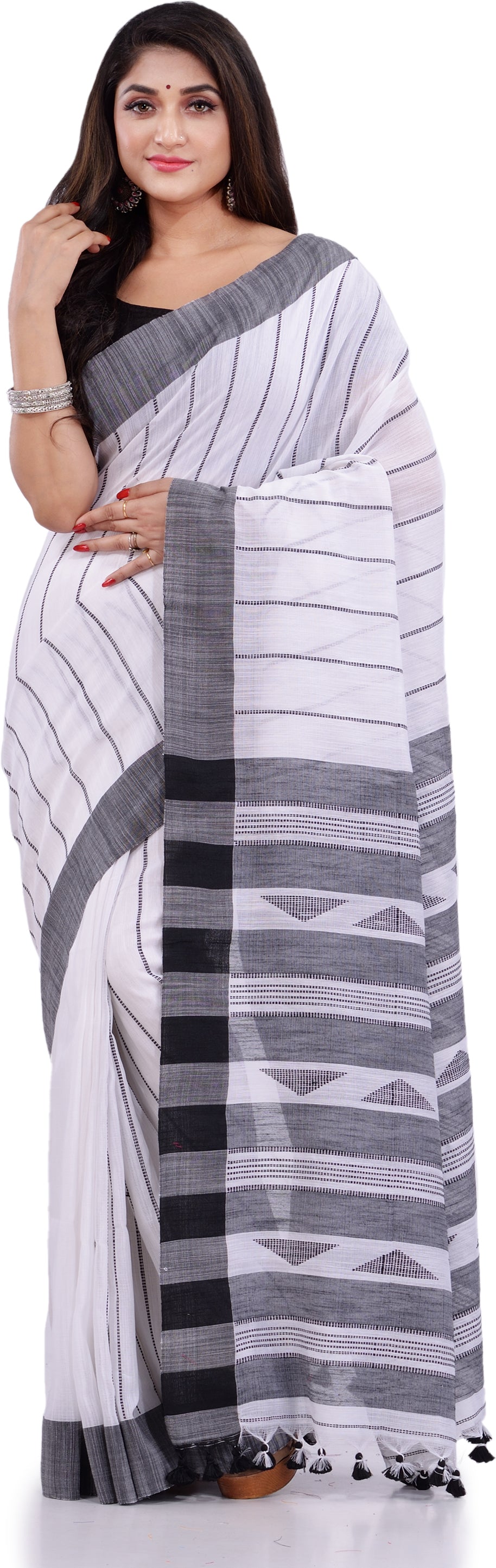 Desh Bidesh Woven Handloom Pure Cotton Saree (Black)