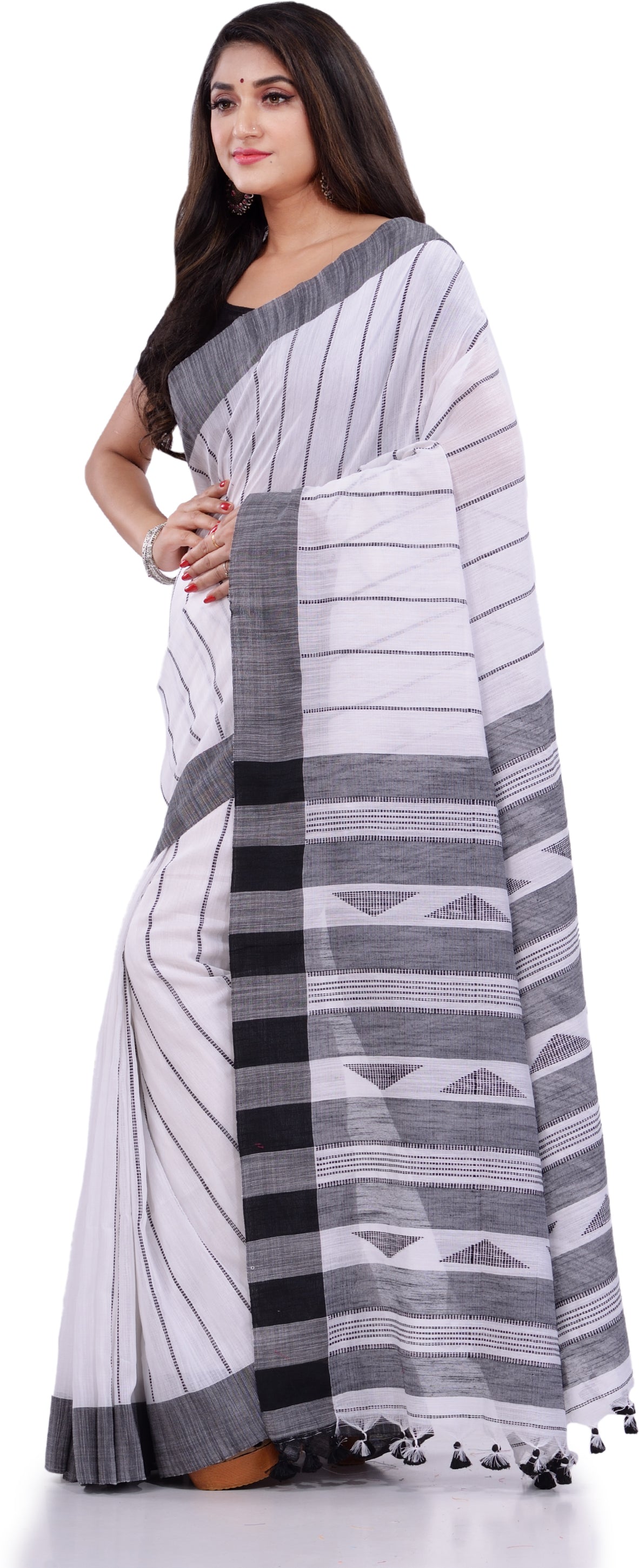 Desh Bidesh Woven Handloom Pure Cotton Saree (Black)