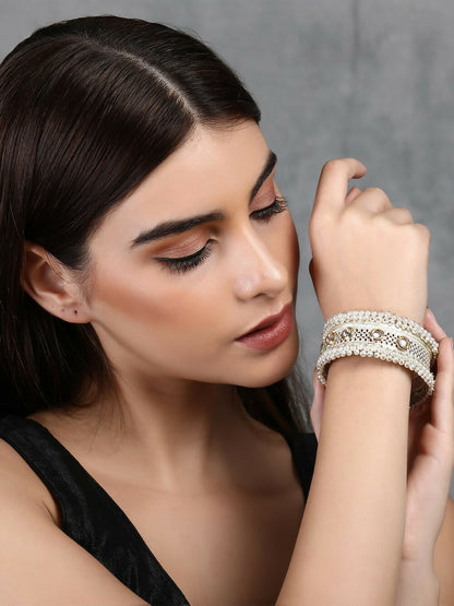 Joban Fashion Women White Beads Style Silver Tone Bangle