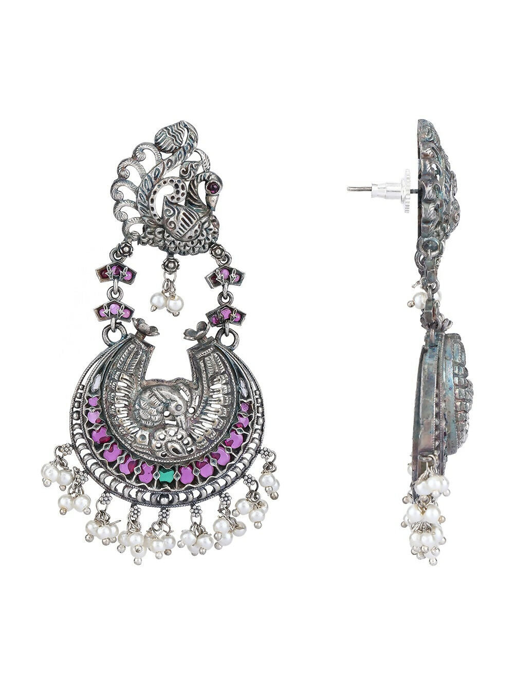 Joban Fashion Women Red Stones Silver Tone Brass Earrings