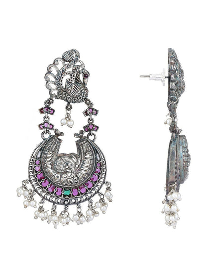 Joban Fashion Women Red Stones Silver Tone Brass Earrings