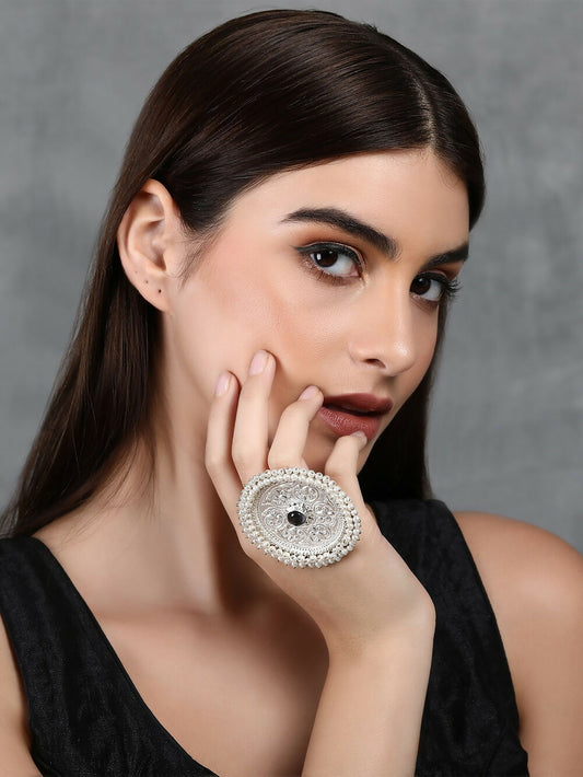 Joban Fashion Women Round Shape Silver Tone Ring