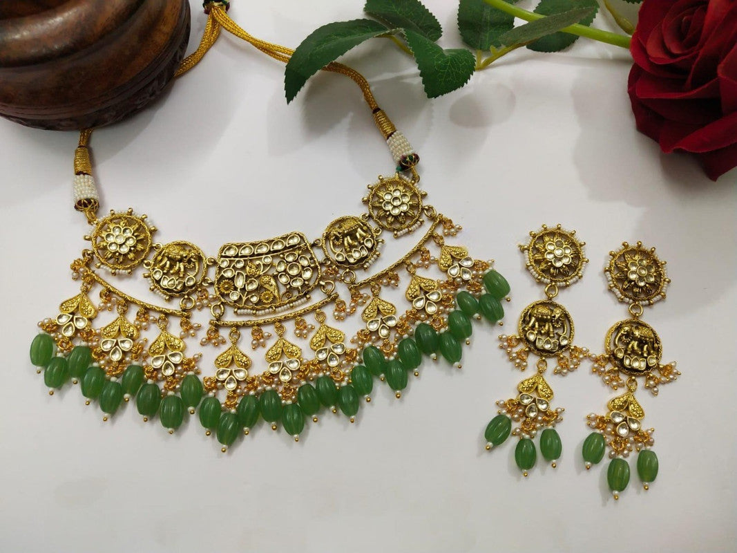 Green Kundan Meena Necklace Set