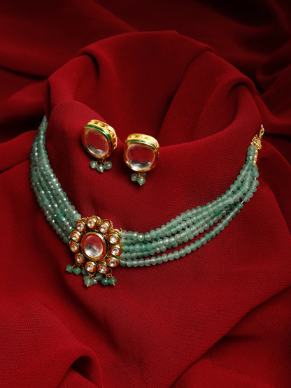 Green Pearl Kundan Choker With Studs