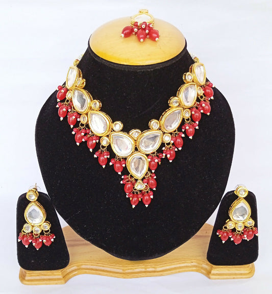 Joban Fashion Red Kundan Work Necklace Set