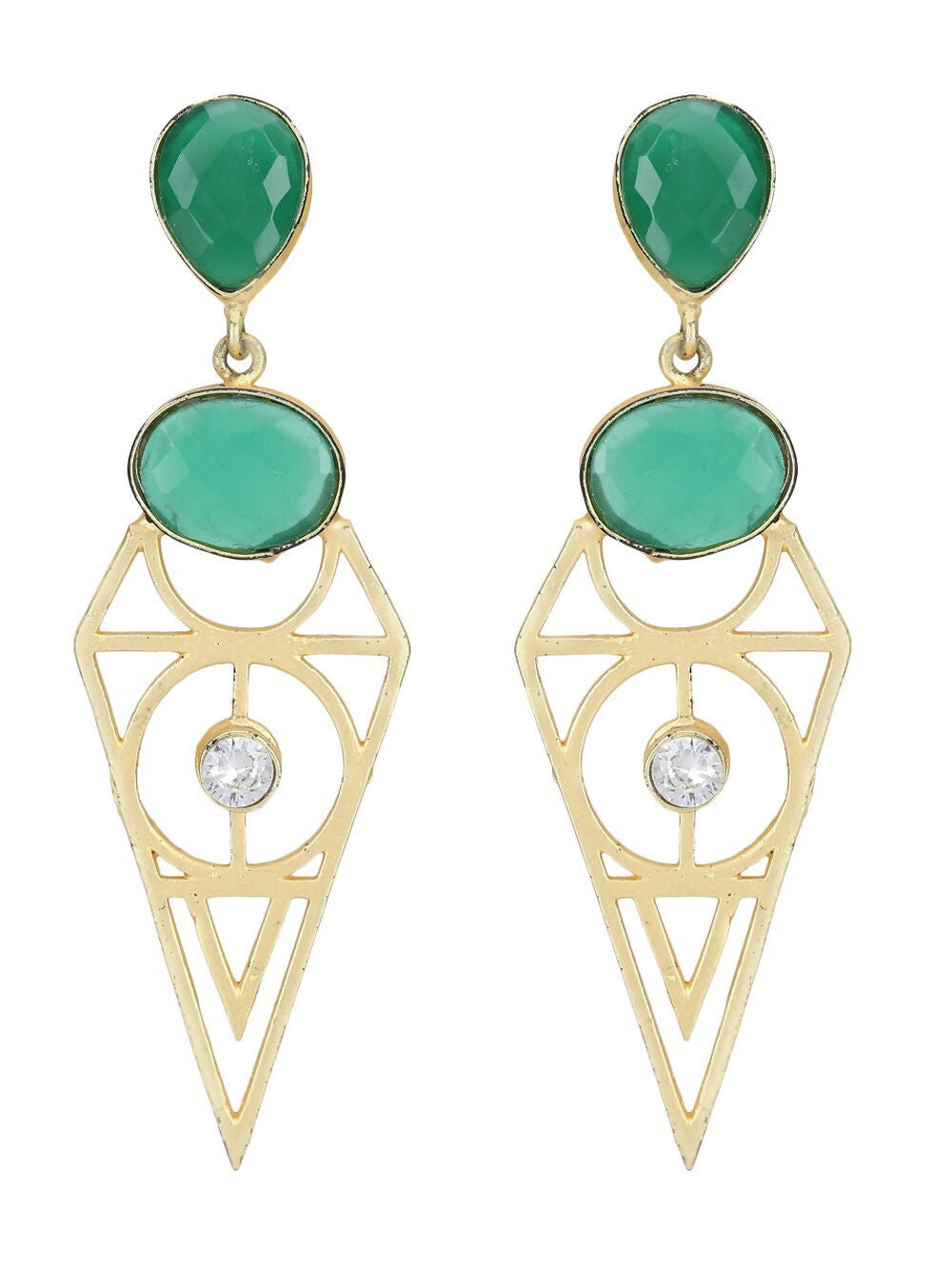 Joban Fashion Women Green Stone Matte Gold Earrings