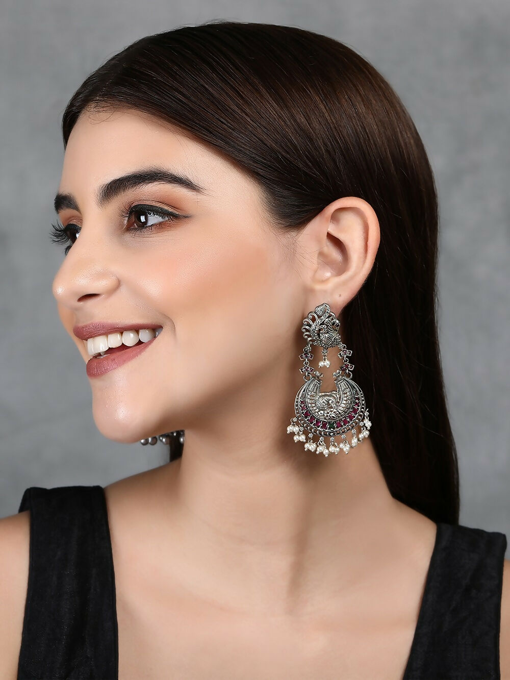 Joban Fashion Women Red Stones Silver Tone Brass Earrings