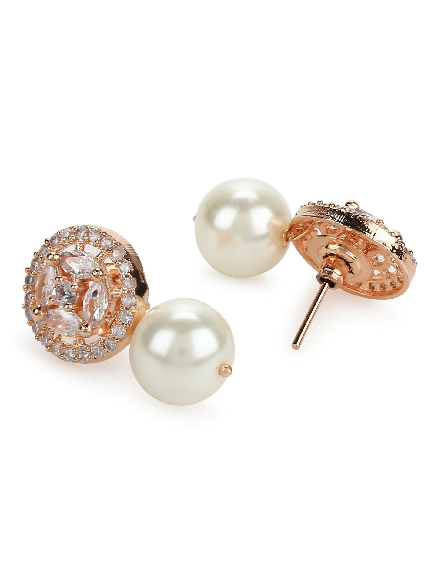 Pearl Stone Earrings in Rose Gold Tone- Ruby Raang