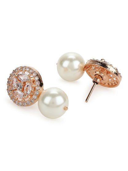 Pearl Stone Earrings in Rose Gold Tone- Ruby Raang