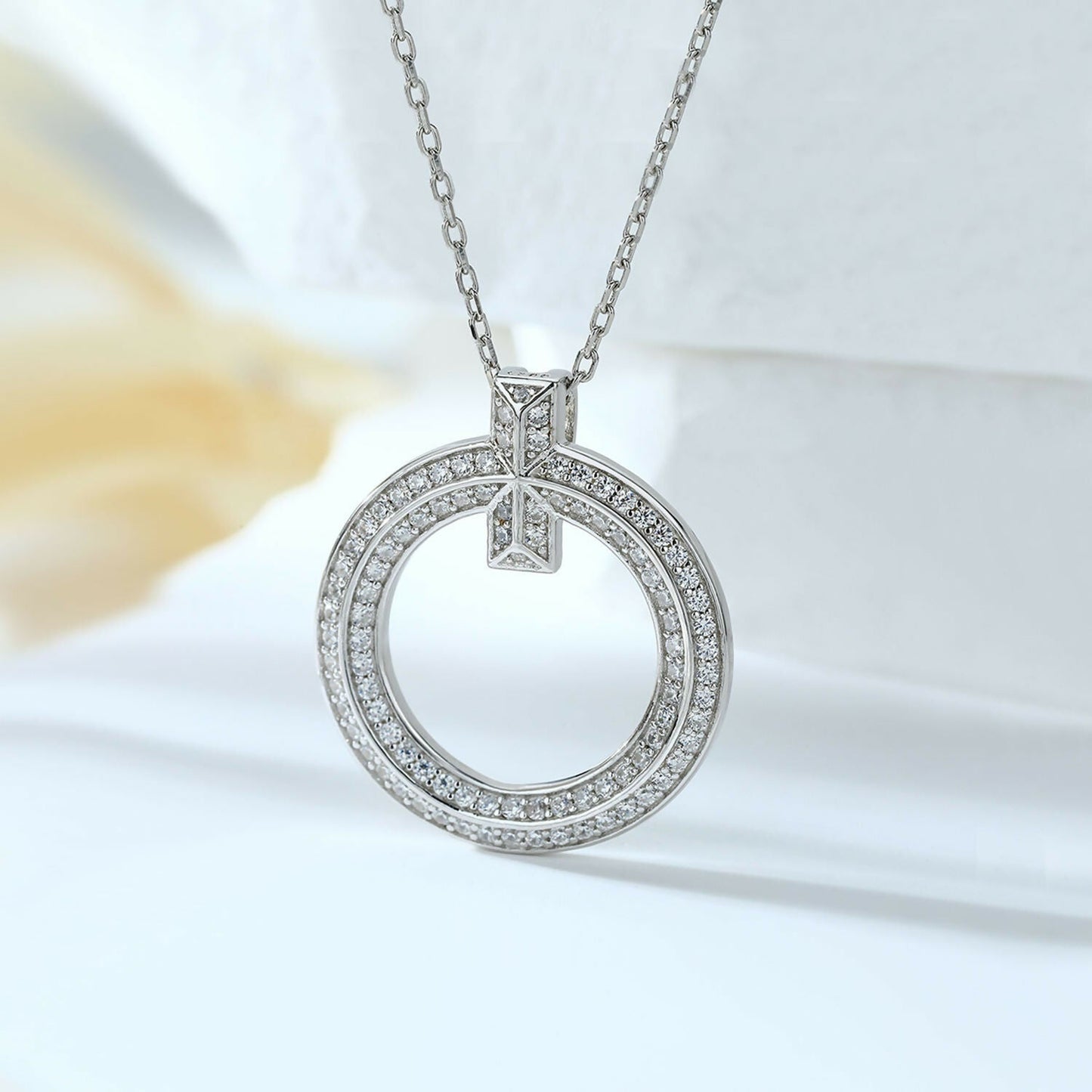 Cauer Elegant 14K White Gold Plated Moissanite Pendant Necklace