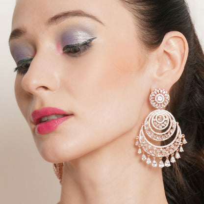 Rose Gold Diamond Chand Earrings- Ruby Raang