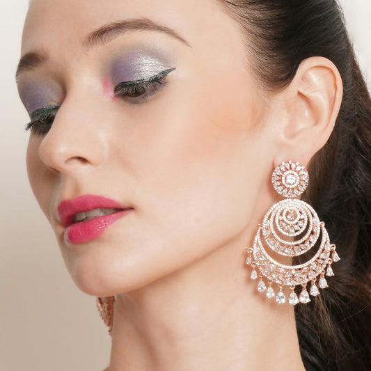 Rose Gold Diamond Chand Earrings- Ruby Raang