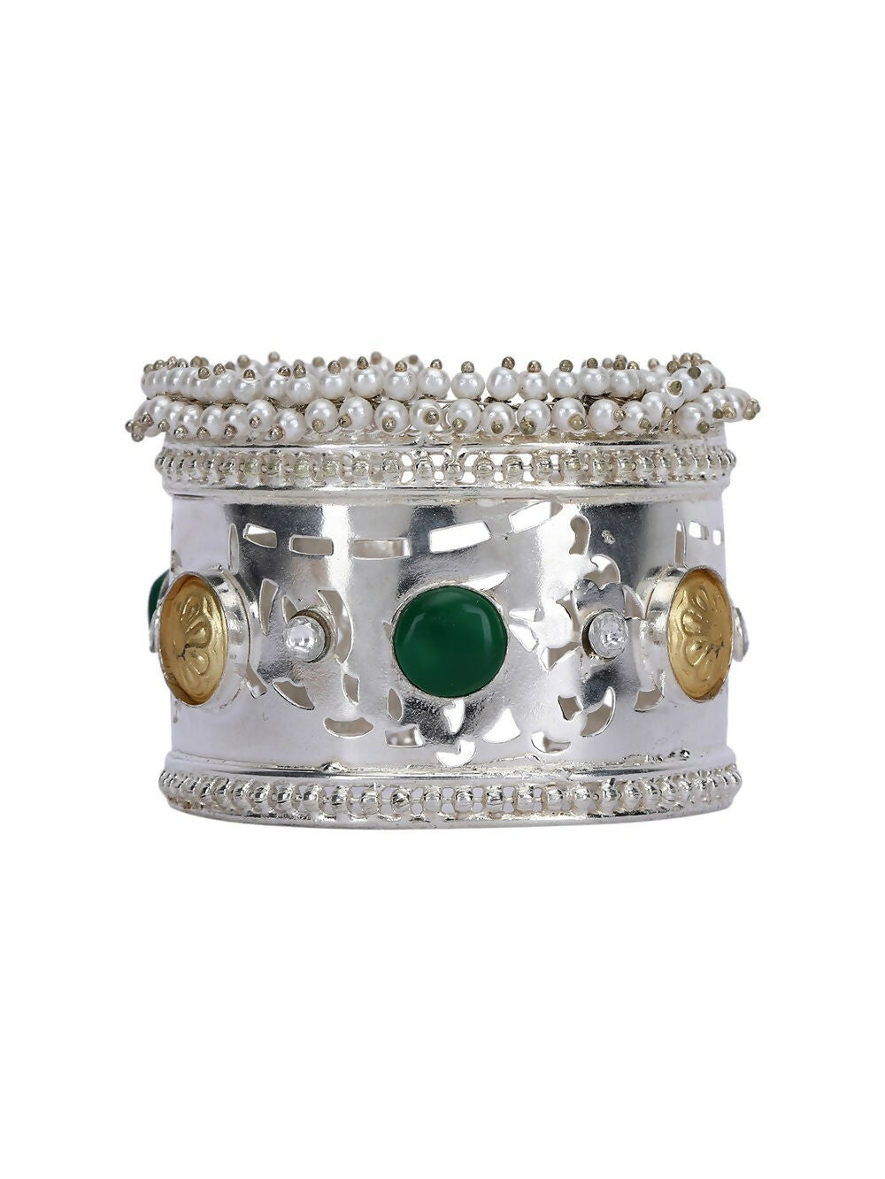 Joban Fashion Women Green Stone Silver Tone Bangle