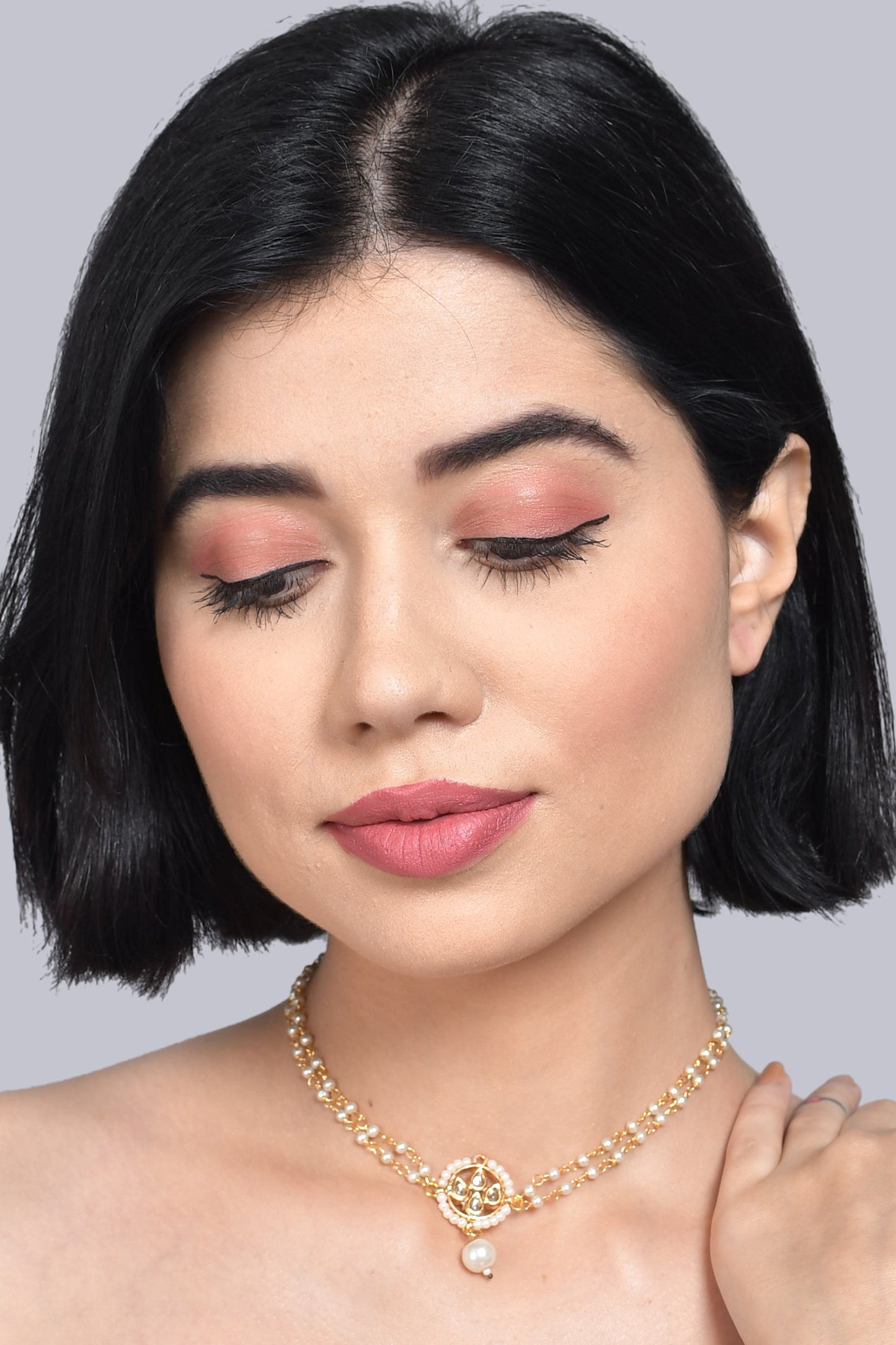 Inspired Designer Moon Shaped Kundan Choker Necklace