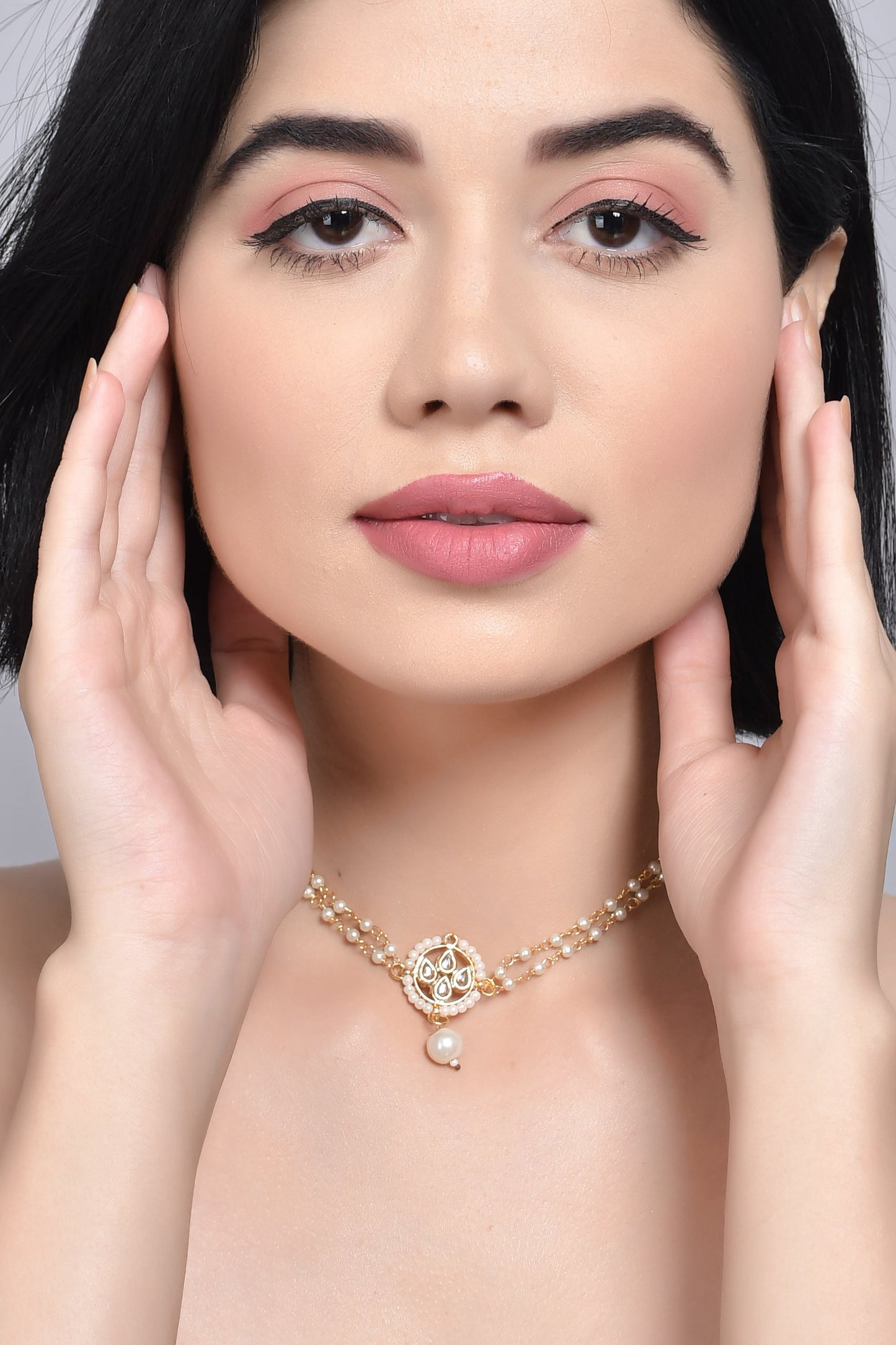 Inspired Designer Moon Shaped Kundan Choker Necklace