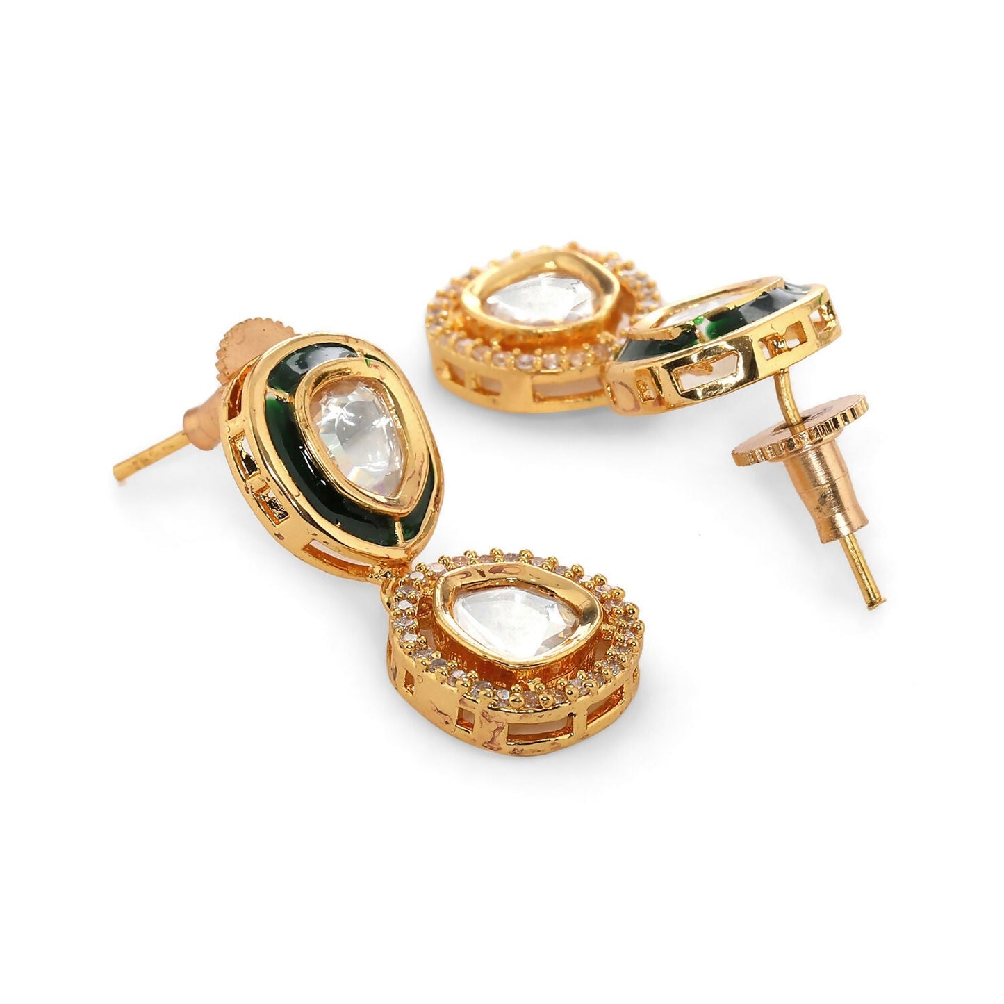 Duet Gold and Meenakari Earrings (Gold) - Ruby Raang
