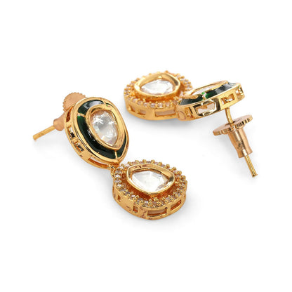 Duet Gold and Meenakari Earrings (Gold) - Ruby Raang