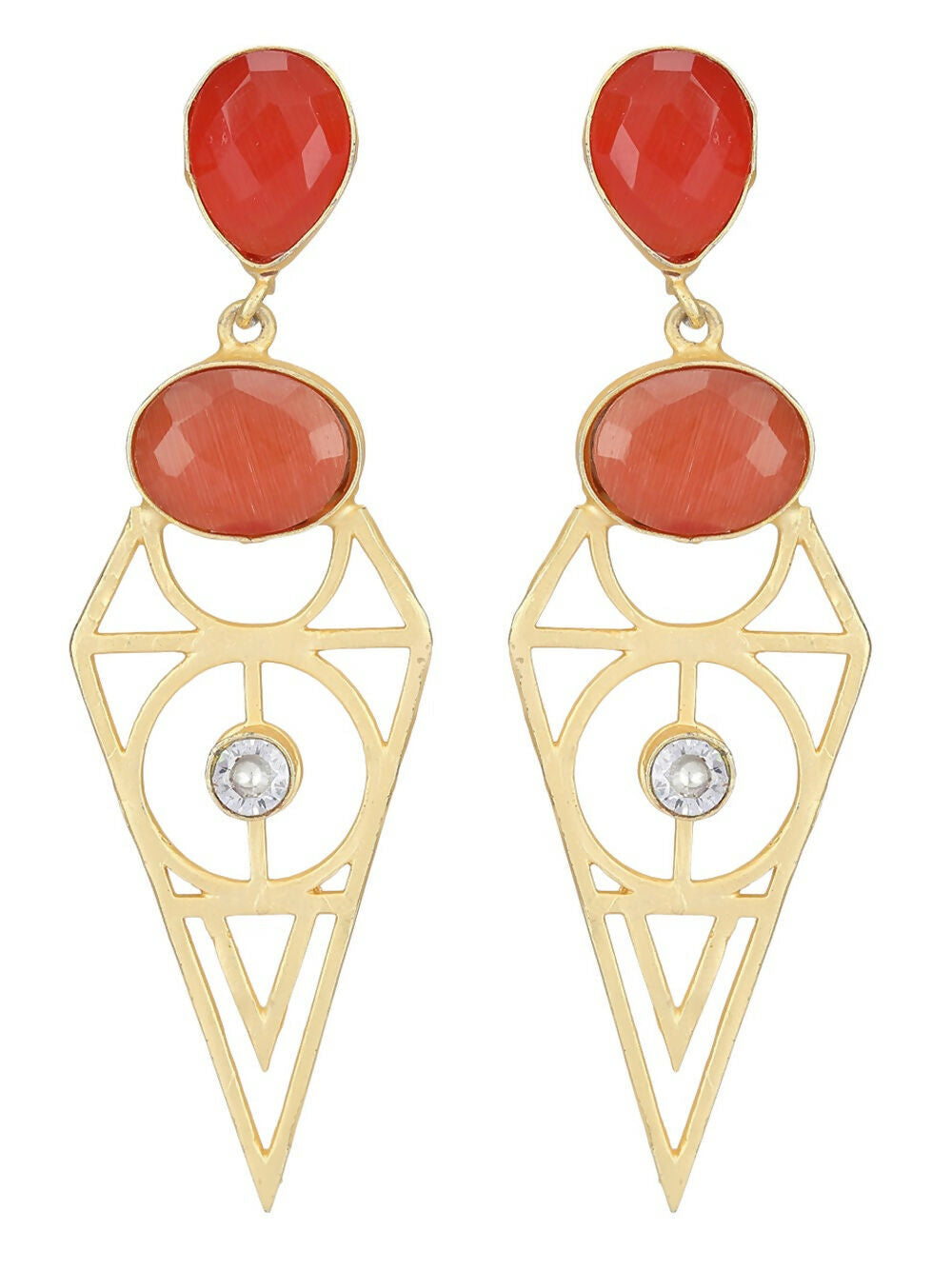 Joban Fashion Women Red Stone Matte Gold Earrings