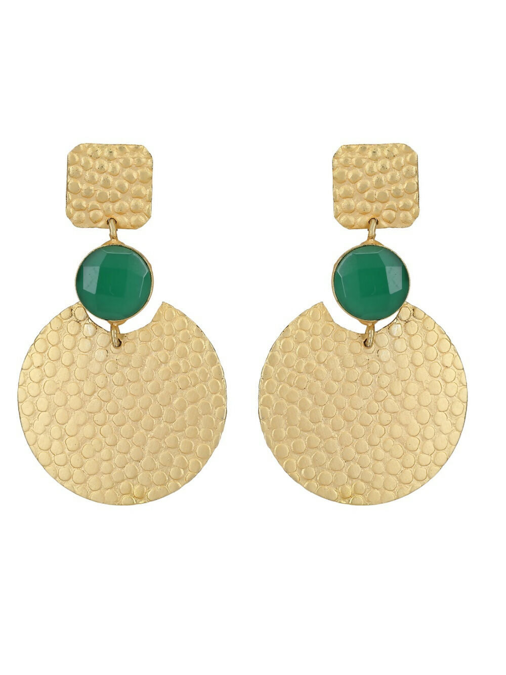 Joban Fashion Women Round Shape Green Stone Matte Gold Earrings