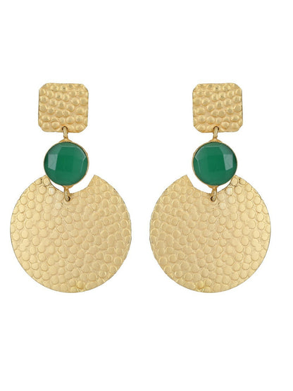 Joban Fashion Women Round Shape Green Stone Matte Gold Earrings