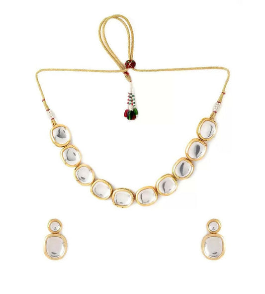 Joban Fashion Golden & White Kundan Work Necklace Set